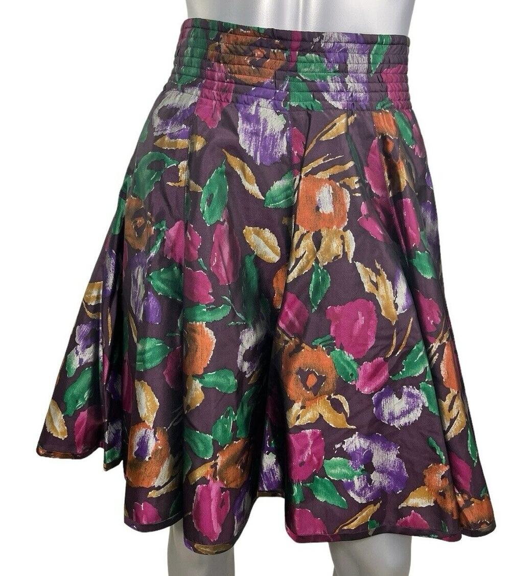 Vintage Skirt Women's 8 Silk 90s A-line Multicolor Floral Purple Y2K Whimsygoth